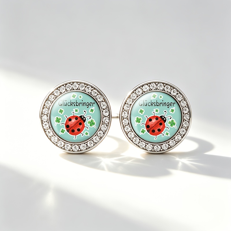 2pcs Classic Stud Earrings, Clover & Ladybug Design